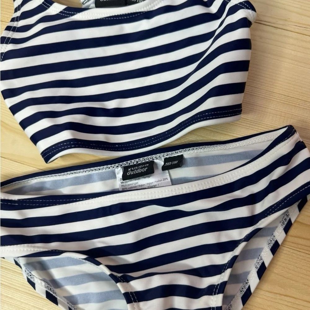 Kuling Outdoors Two Piece Bikini 5/6 Navy White Stripe Swim Set Beach Coastal